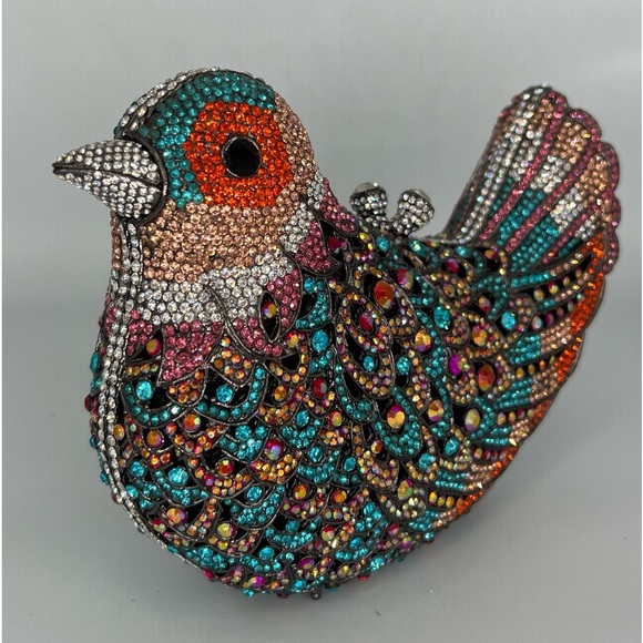 Natasha Couture Women's Blue Embellished Crystal Bird Handbag Clutch Bag - Picture 2 of 10